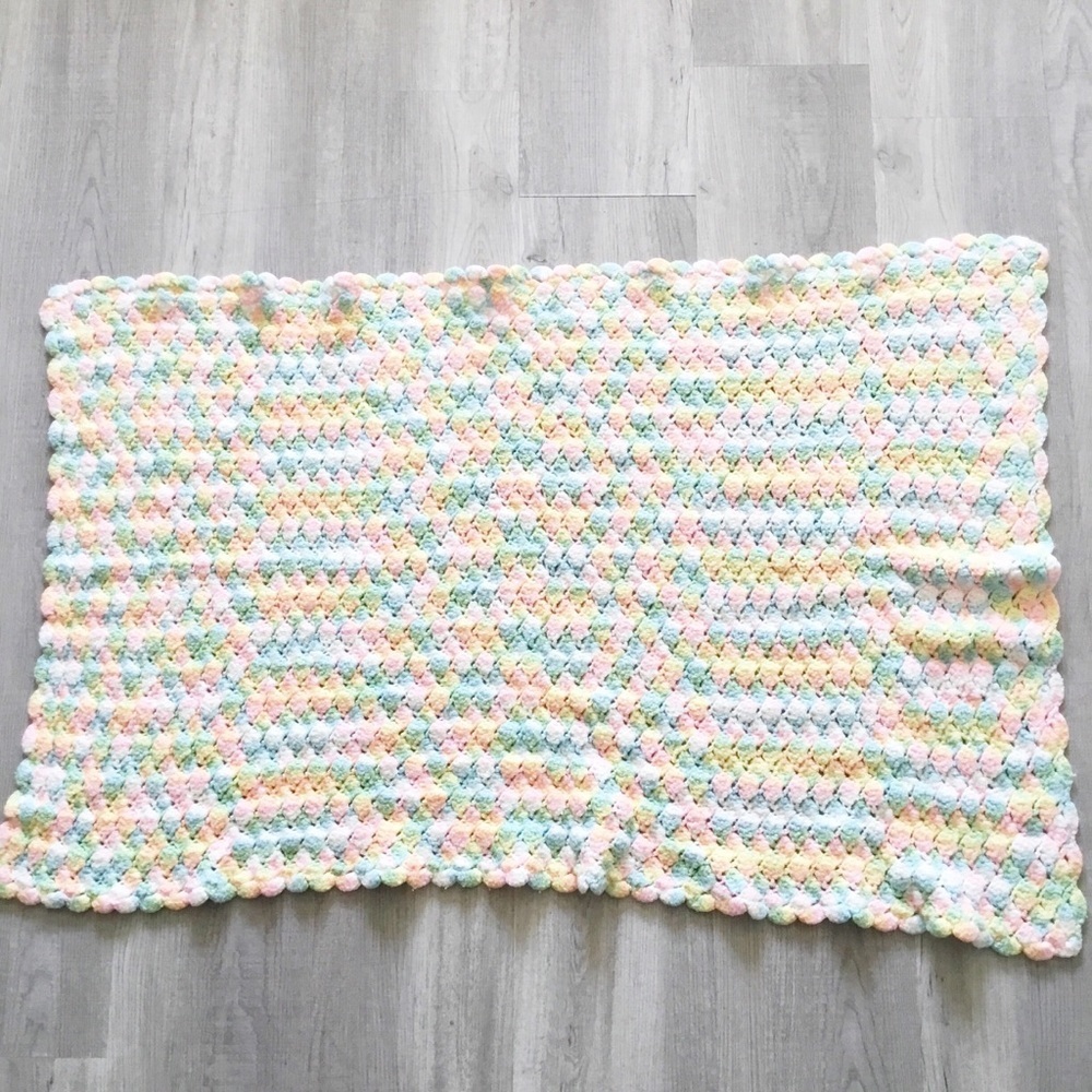 Vintage Baby Afgan Colorful Blanket Knit Crochet